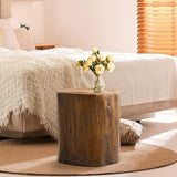 SUNBURY Outdoor Side Table Set of 2, Tree Stump Side Table Brown Colored Faux Wood, Wood Stump Stool - Photo 6