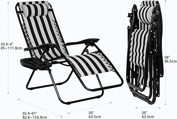 Nazhura Set of 2 Relaxing Recliners Patio Chairs Adjustable Steel Mesh Zero Gravity Lounge Chair Beach Chairs with - Photo 2