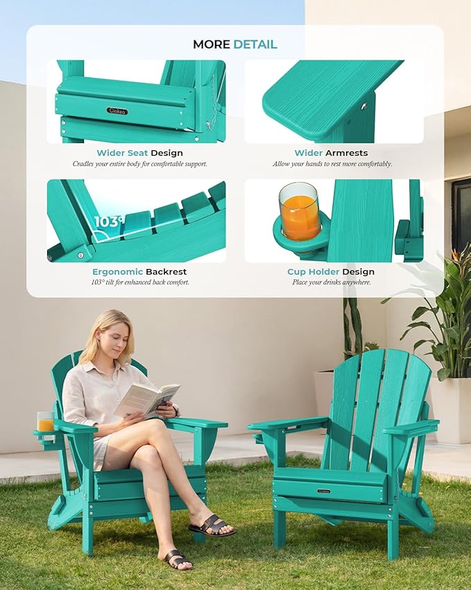 Ciokea Folding Adirondack Chair Wood Texture, Patio Adirondack Chair Weather Resistant - Photo 7