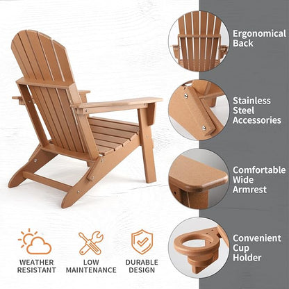 FUNBERRY Folding Adirondack Chair, HDPE All Weather Fire Pit Chairs with Cup Holder for Outdoor
