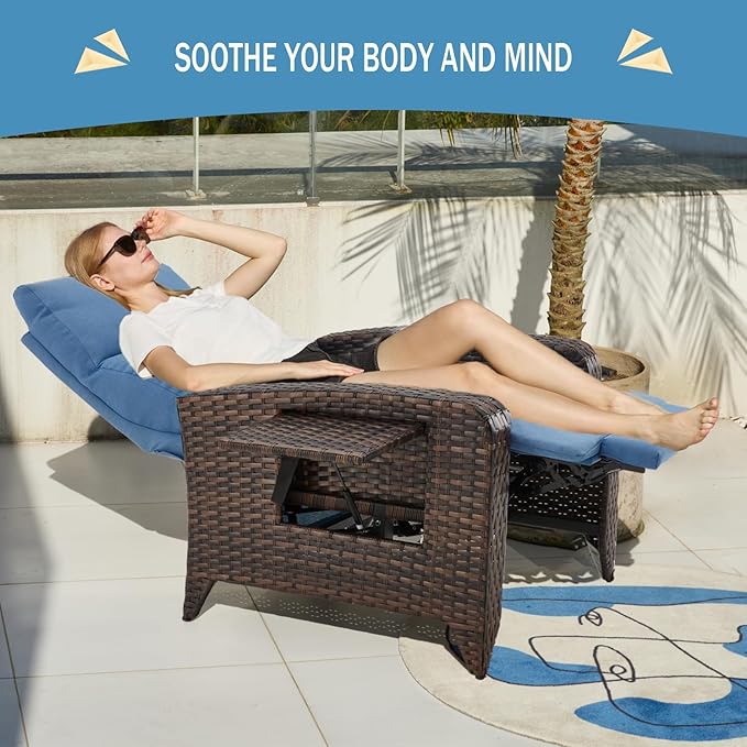 Outdoor Recliner Chairs Set of 2 Reclining Patio Chairs with Adjustable Back and Extended Footrest Wicker Rattan - Photo 6