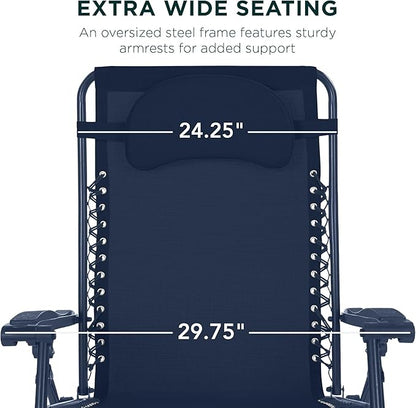 Best Choice Products Oversized Zero Gravity Chair, Folding Outdoor Patio Lounge Recliner w/Cup Holder Accessory Tray, Pillow - Indigo
