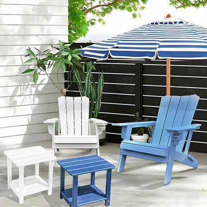 Adirondack Outdoor Side Table - 16.5" Square 2-Tier Patio Table with Weatherproof HDPE Material | All-Weather, Low Maintenance Furniture for Poolside, Porch, Deck