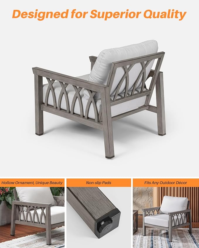 Aluminum Outdoor Sofa Chair, Modern Patio Sofa Armchair with Washable Cushions, Weather-Resistant Outdoor Club Chair - Photo 7