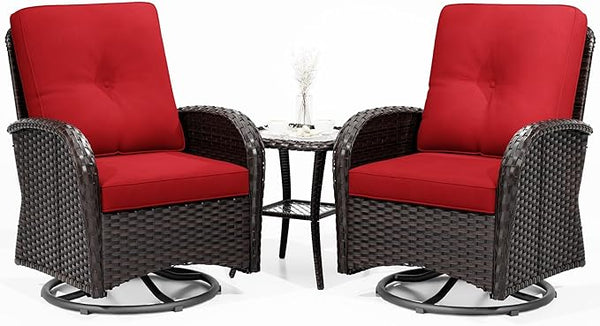 Joyside Outdoor Swivel Rocker Chairs, 3 Piece Wicker Patio Set with Thickened Cushions, High Back, Deep Seating - Photo 1