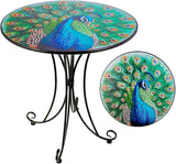 Outdoor Side Table, 18 Inch Metal Accent Table, Peacock Round End Tables - Photo 1