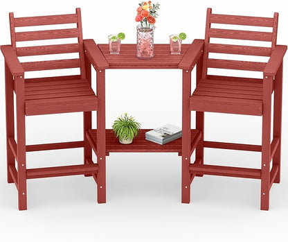 PLUUV Tall Adirondack Chairs Set of 2, All Weather HDPE Poly Bar Height Balcony Adirondack Chair with Removable Double Connecting Trays, Outdoor Adirondack Barstools for Deck, Patio, Yard, Pool, Lawn