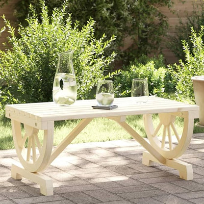 Patio Coffee Table 35.4"x19.7"x15.7" Solid Wood Fir,Solid Fir Wood Garden Coffee Table with Wagon Wheel Design for Outdoor, Patio, and Backyard Patio & Garden Tables