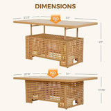Grand patio Outdoor & Indoor Coffee Dining Table -Wicker Rattan, Adjustable Slat Lift Top, Picnic, Storage Shelf - Beige - Photo 6