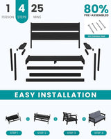 SERWALL HDPE Patio Furniture Set, 5 Piece All Weather Wood-Like Sectional Outdoor Furniture Set - Photo 7