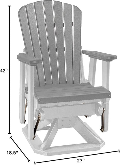 DutchCrafters Slat Fan Back Poly Adirondack Swivel Glider Outdoor Patio Chair (White & Light Gray)