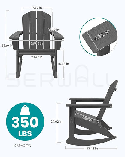 SERWALL Outdoor Adirondack Rocking Chairs Set of 2, All-Weather HDPE Adirondack Rocker Chair, Front Porch Rocker Chairs for Patio Lawn Porch Deck, Grey