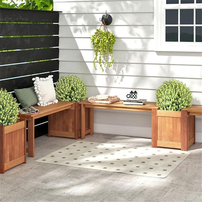 Outdoor Bench with Planter Box 54" Solid Wood Garden Bench and Flower Planter Combo 2-in-1 Seating and Planting Station for Front Porch Patio Deck Natural Finish