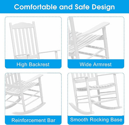 Wooden Rocking Chair Outdoor with 350lbs Weight Capacity All Weather Porch Rockers for Garden, Lawn, Porch, Backyard (1, White