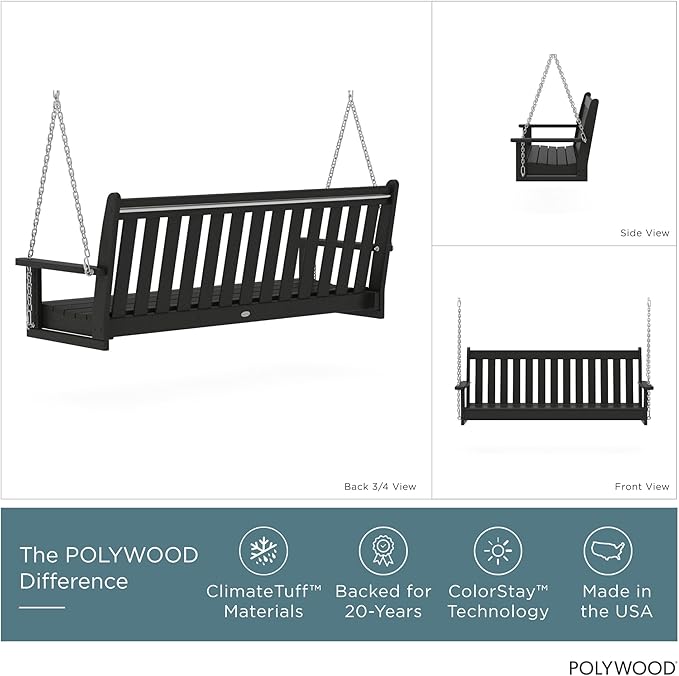 POLYWOOD GNS60BL Vineyard 60" Outdoor Swing, Black - Photo 2