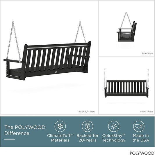 POLYWOOD GNS60BL Vineyard 60" Outdoor Swing, Black