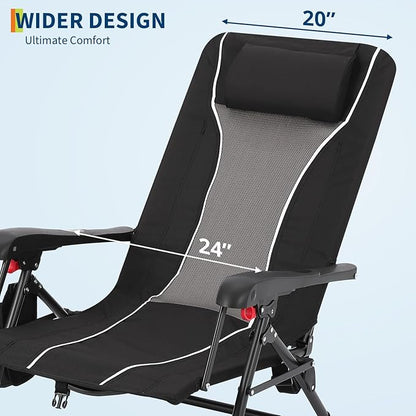 Folding Chaise Lounge Chair for Outdoor – Portable Backpack Reclining Camping Chair with Adjustable Backrest, Pillow & Breathable Fabric, Heavy-Duty 330lbs Capacity, Sun Lounger for Beach Patio Garden