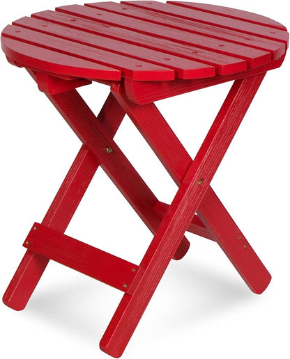 Shine Company Round Wooden Folding Solid Wood Side Table, Outdoor Adirondack Small Patio Table, Chili Red