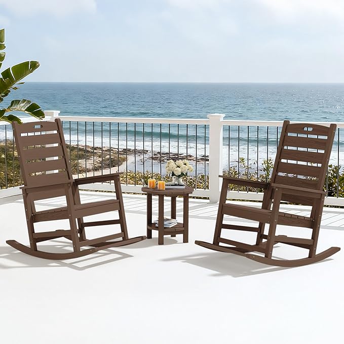 SERWALL Outdoor Rocking Chair, Oversized Rocking Chair with Footrest for Adults - Photo 9