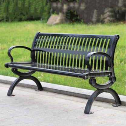 2-3 Seater Metal Garden Bench, All-Weather Park Bench Chair with Backrest, Outdoor Furniture Leisure Porch Seating for Balcony, Backyard, Lawn and Poolside