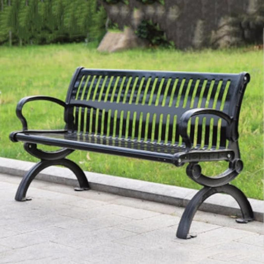 2-3 Seater Metal Garden Bench, All-Weather Park Bench Chair with Backrest, Outdoor Furniture Leisure Porch Seating for Balcony, Backyard, Lawn and Poolside
