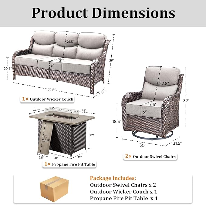 Luxury High Back Patio Furniture Set with Fire Pit Table - Photo 3
