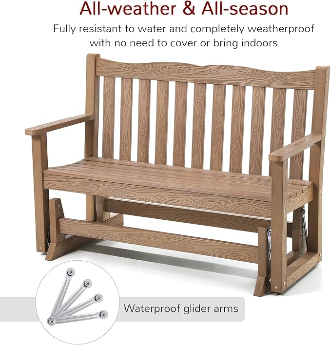 Stoog Outdoor Gliders Set of 2, All-Weather HIPS Glider Bench for Outside, Never Fade or Rot, Teak - Photo 4