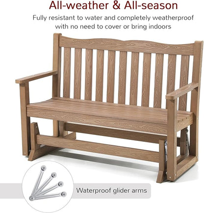 Stoog Outdoor Gliders Set of 2, All-Weather HIPS Glider Bench for Outside, Never Fade or Rot, Teak