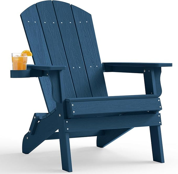 YEFU Adirondack Chair, Oversized Plastic Adirondack Chair Folding Outdoor Chairs with Cup Holder - Photo 1