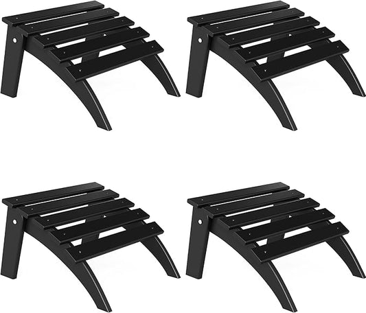 Adirondack Ottoman Set of 4, Folding Adirondack Ottoman for Adirondack Chair, HDPE All Weather Outdoor Footstool for Patio, Backyard, Porch, Garden, Black