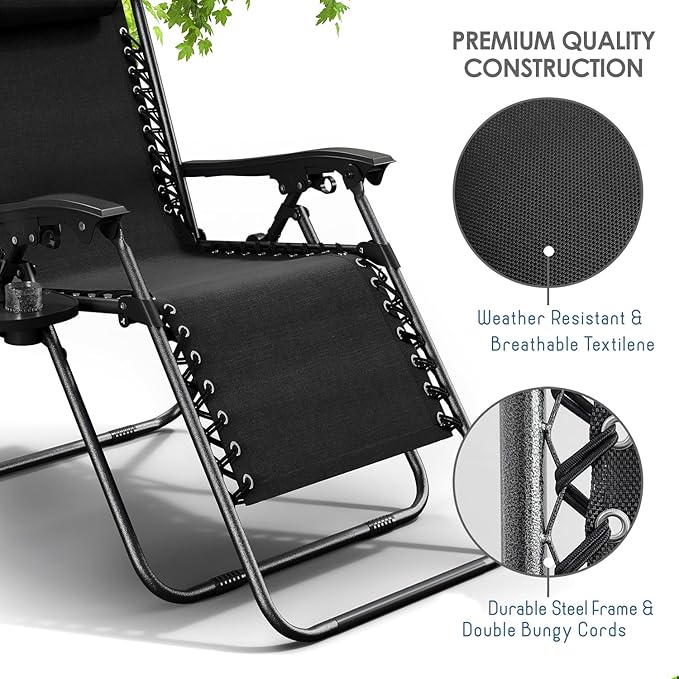 Nestl Zero Gravity Chairs Set of 2, Patio Lounge Chair Outdoor with Pillows & Cup Holder Trays - Photo 7