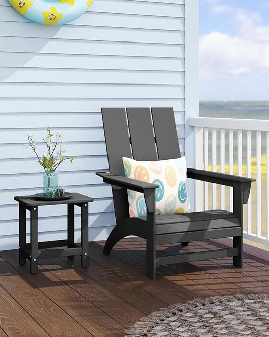 Set of 2 HDPE Outdoor Side Table, Weatherproof Small Outdoor Table for Adirondack, 16.6-Inch Patio Square End Tables for Garden, Backyard, Porch, Deck, Balcony, Poolside (Black)