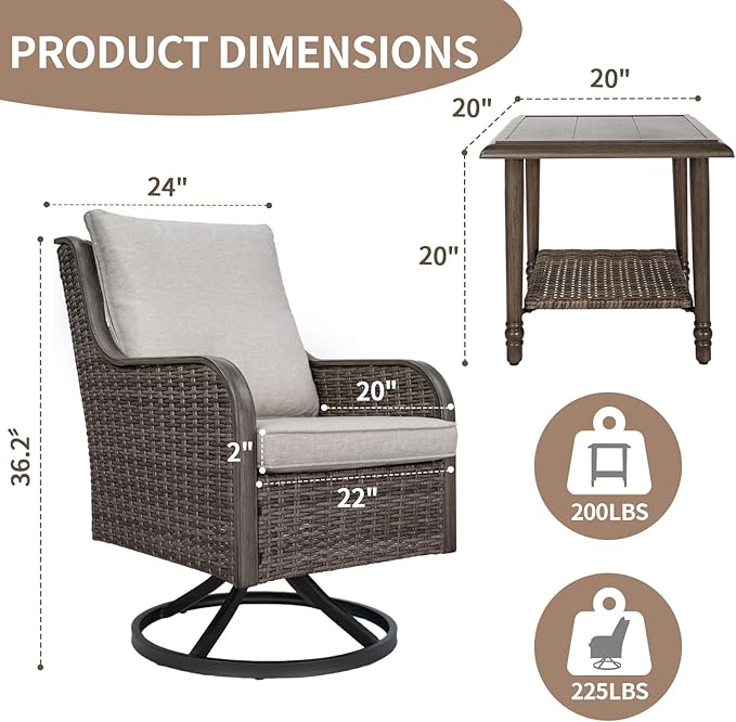 Loungewave Swivel PE Wicker Chairs, 3 Piece Patio Furniture Set - Photo 2