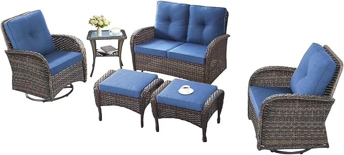 6 Pieces Patio Wicker Furniture Set-Outdoor Swivel Chairs Set of 2 Outdoor Glider Love seat with Outdoor Footstool - Photo 3