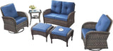 6 Pieces Patio Wicker Furniture Set-Outdoor Swivel Chairs Set of 2 Outdoor Glider Love seat with Outdoor Footstool - Photo 3