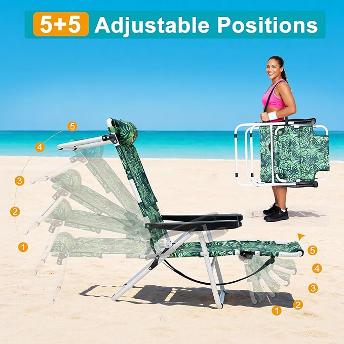 ABORON Tanning Chair with Face Hole, 5-Position Adjustable Reclining Beach Lounge Chair - Photo 8