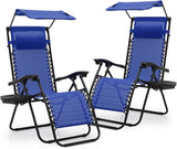 Athena Collection Patio Chairs Set of 2 Reclining Lounge Chair with Cup Holder and Pillow Fabric Camping Chairs with - Photo 1