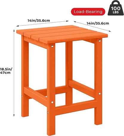Costaelm Square Outdoor Side Tables, Adirondack Patio Tables for Outside, HDPE Patio End Table Weather Resistant, Balcony Table for Pool, Seaside, Backyard, Porch, Indoor Companion, Orange