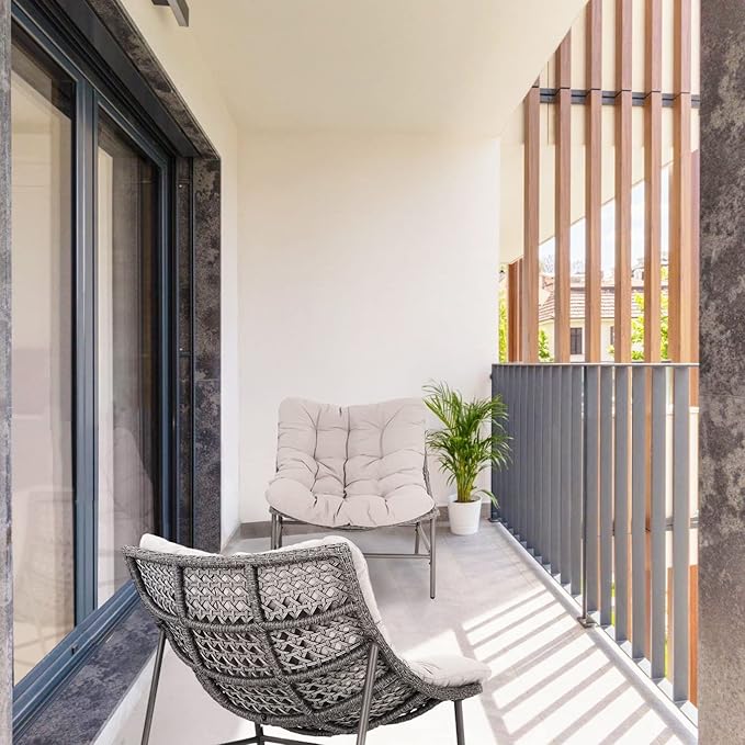 PHI VILLA Outdoor Papasan Chairs Set of 2, Oversized Scoop Wicker Chairs with Cushions & Steel Frame - Photo 7