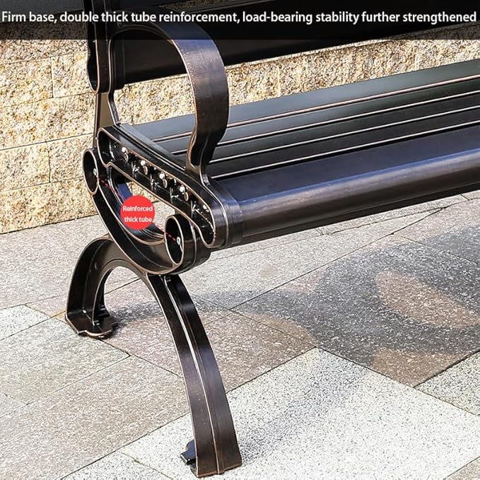 Outdoor Bench Chair Cast Aluminum Park Bench Large All Weather Metal Garden Bench for Backyard Porch Lawn (155cm White Bench)