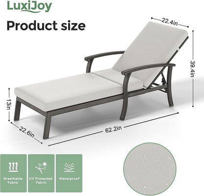 Chaise Lounge Chairs Set of 2, Patio Aluminum Chaise Lounge with Cushion, Adjustable Reclining Positions Lounge Chair for Outdoor Garden Pool Porch