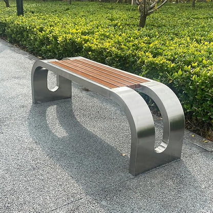 LITFAD Outdoor Indoor Bench Stainless Steel Metal Park Bench with Waterproof Brown Wood Seating Modern Garden Bench for Patio, Lawn, Yard, Porch - Type A 71" L x 16" W x 18" H