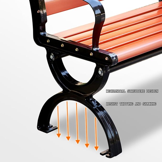 150cm Garden Park Bench with Backrest and Armrest Plastic Wood Garden Bench Porch Chair Weather-Resistant Square Chair - Photo 6