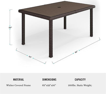 Martha Stewart Bedford 62" Indoor-Outdoor Patio Table with Faux Wood Top and Rattan Wicker Finish in Gray