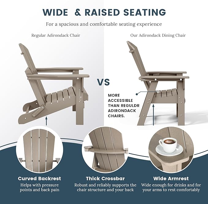 WO WESTIN OUTDOOR HDPE Laguna Adirondack Casual Patio Dining Chair,Weathered Wood