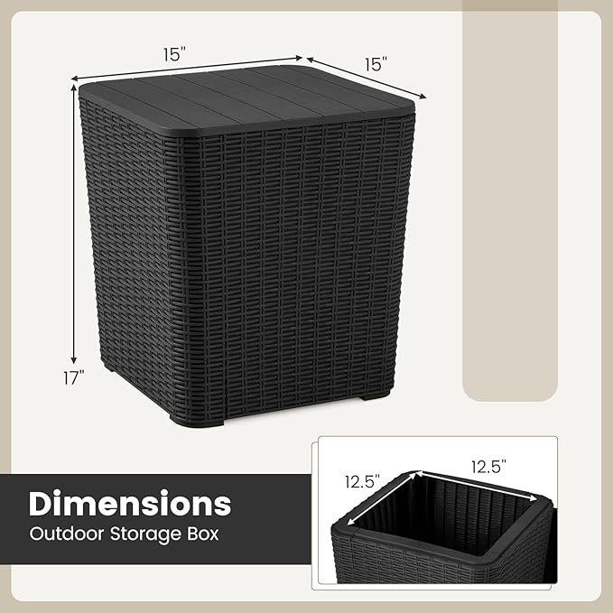 Giantex 11.5 Gallon Deck Box, Outdoor Side Table with Removable Lid, Faux Wicker-Woven, 330Lbs Capacity - Photo 8