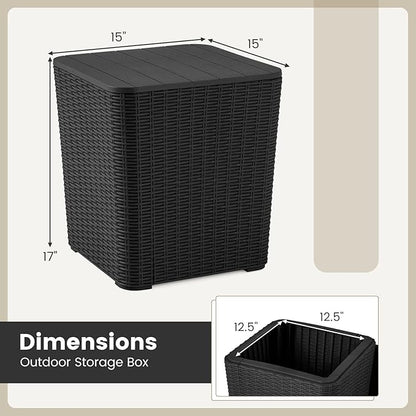 Giantex 11.5 Gallon Deck Box, Outdoor Side Table with Removable Lid, Faux Wicker-Woven, 330Lbs Capacity, Outside Waterproof Storage Box, Resin Rattan Small Coffee Table for Patio Poolside (Black)