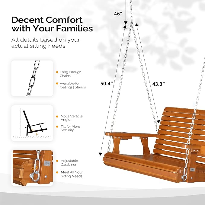 VINGLI XL Size Patio Wooden Porch Swing Outdoor with Cup Holders - Photo 3