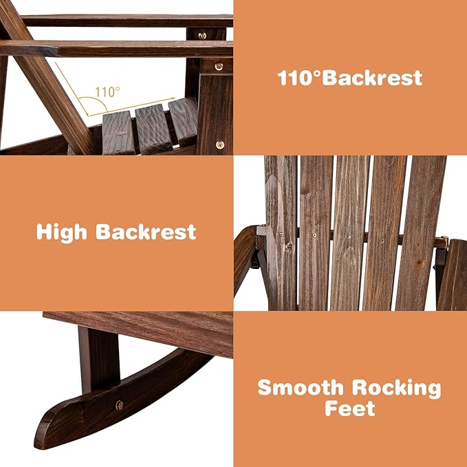 Giantex Wooden Adirondack Rocking Chairs Set of 4 - Kids Outdoor Rocker with Slatted seat, Smooth Rocking Feet, 300LBS Weight Capacity, Porch Rocking Chair for Balcony, Backyard, Poolside (4, Coffee)