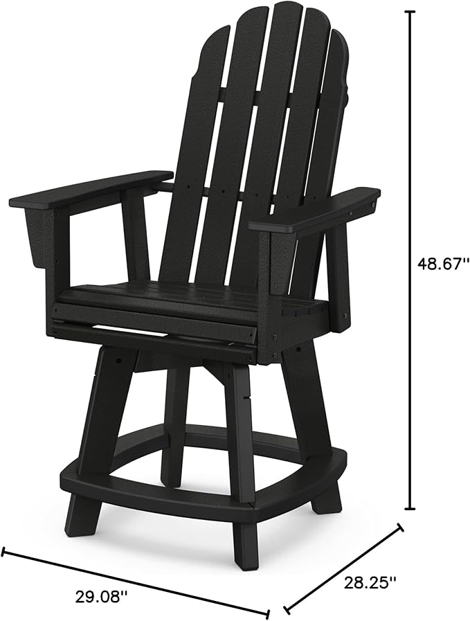 POLYWOOD® Vineyard Curveback Adirondack Swivel Counter Chair in Black